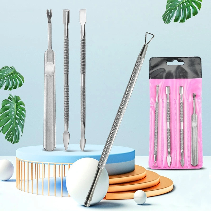 Conjunto de uñas acero inoxidable acero push-4-piece picador piel muerta push-removedor de uñas cepillado piel muerta tijera herramienta de poda auxiliar shanilak