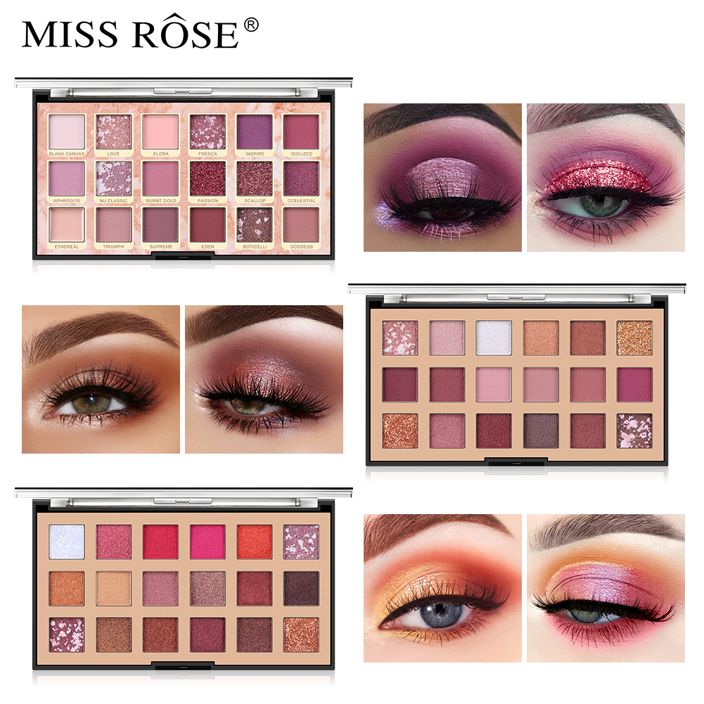 MISS ROSE美妆跨境眼影 珠光哑光外贸闪粉18色眼影盘图