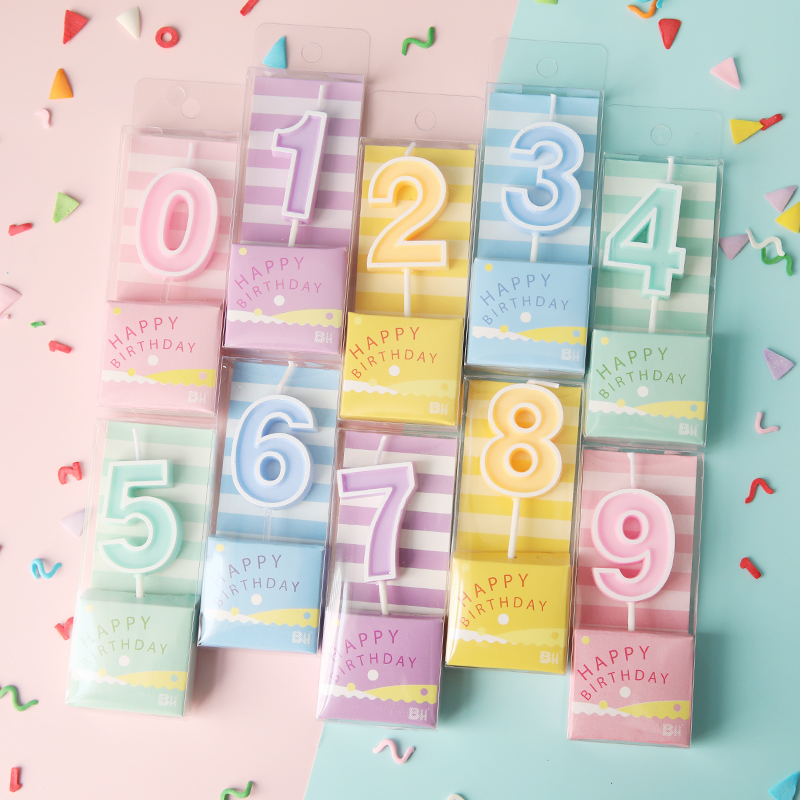 生日数字蜡烛0-9马卡龙色卡通彩色儿童派对蛋糕甜品装扮插件