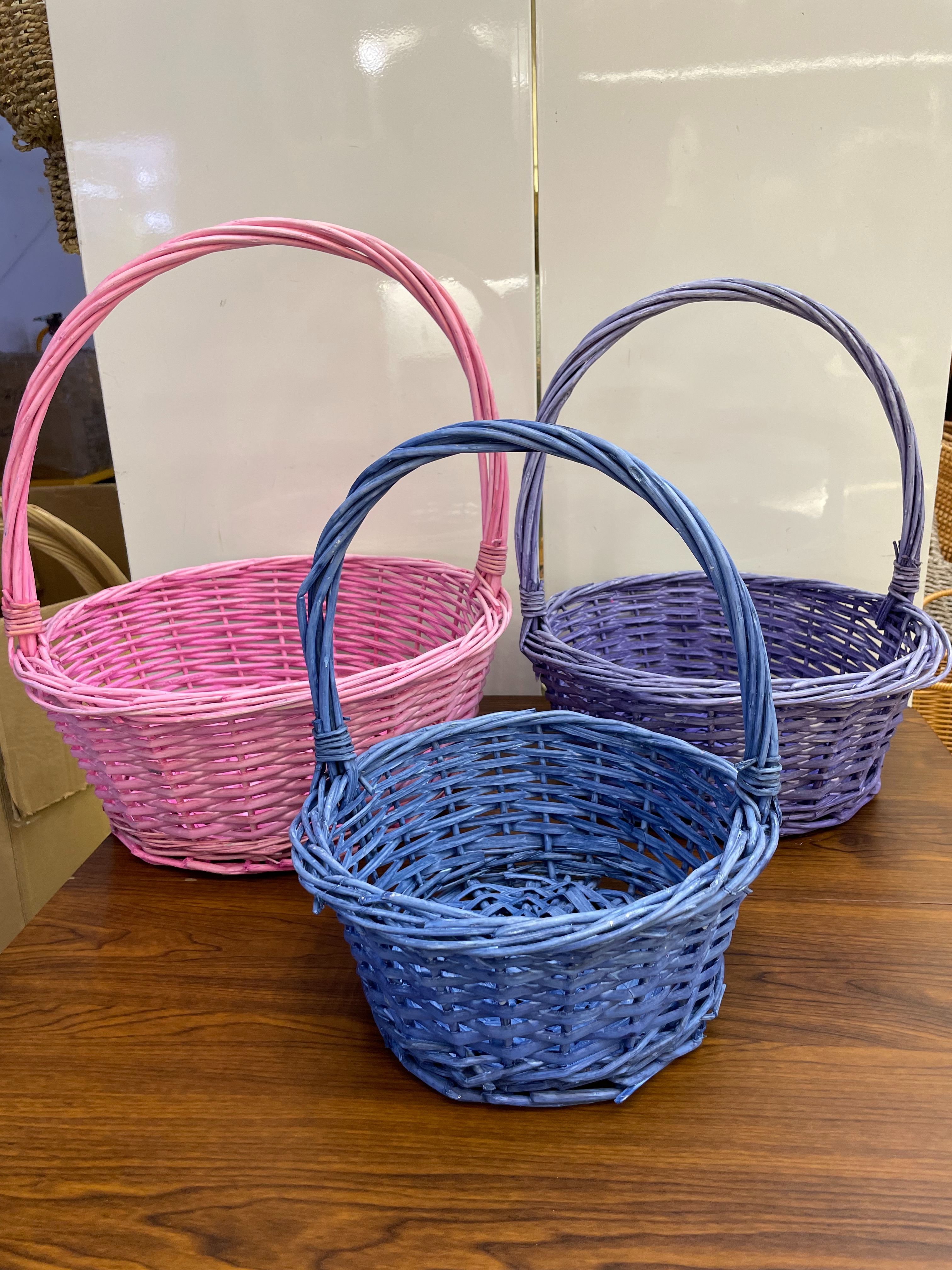 Three-piece set of colorful willow woven baskets