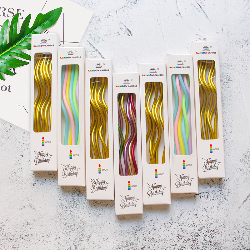 螺旋旋转金属色生日蛋糕派对曲线蜡烛糖果色聚会生日蜡烛