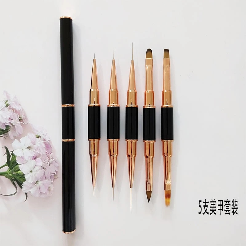 玫瑰金色专业美甲笔刷套装5支 拉线笔光疗笔水晶笔扫扫笔 点钻笔美甲工具必备