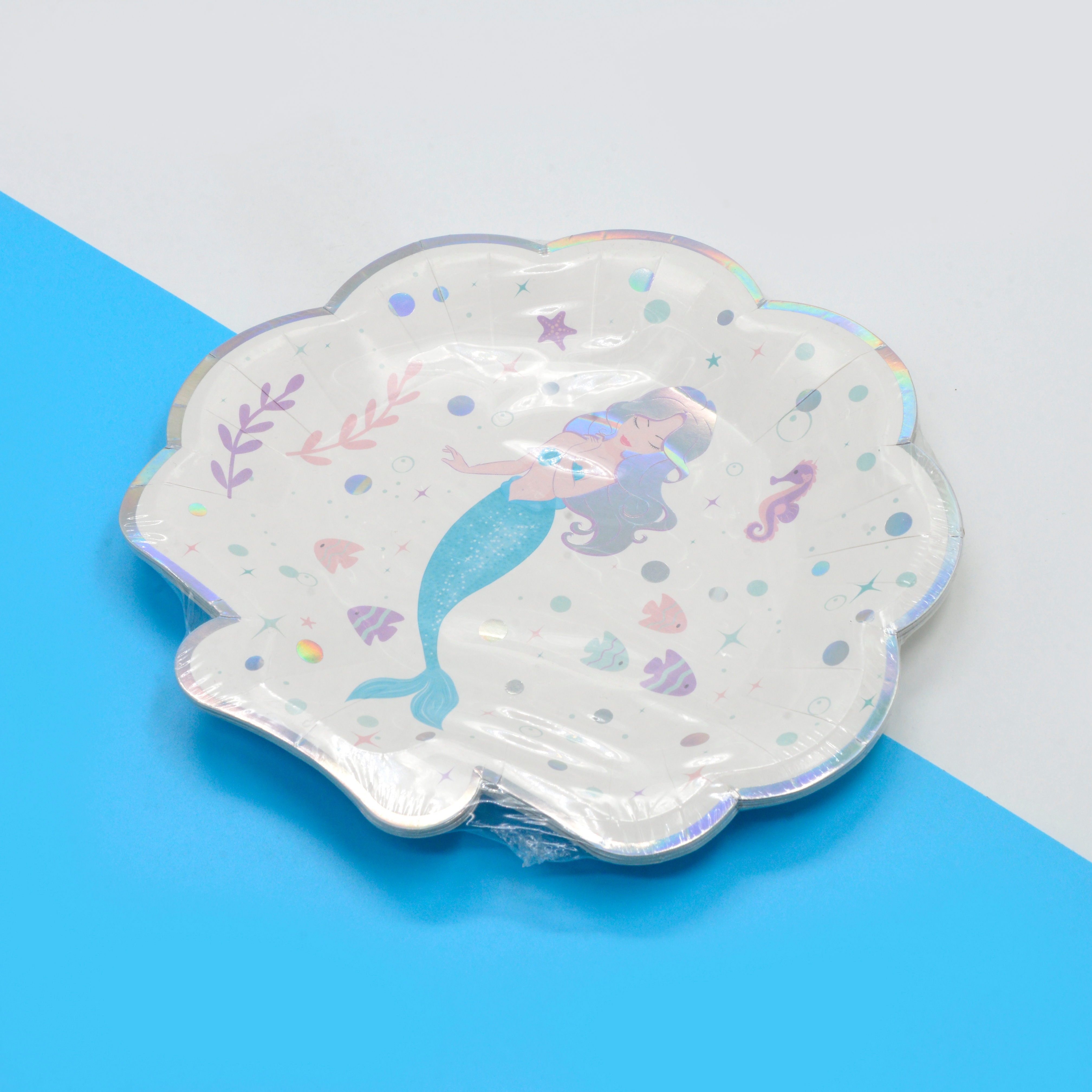Influencer desechable sirena shell shape pastel plat1