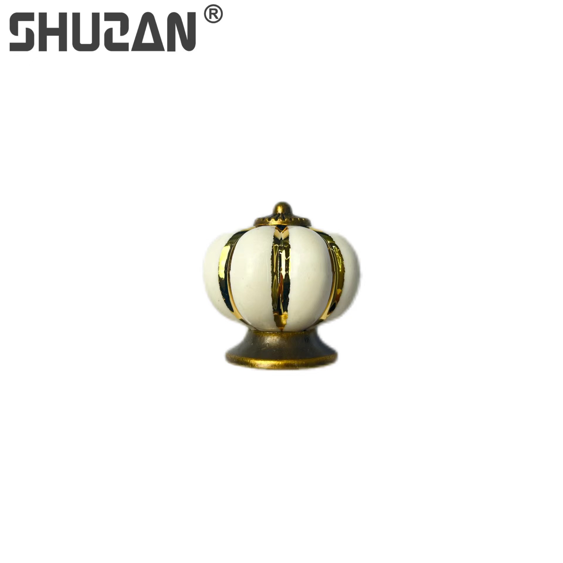 Shuzan, a well-known brand, offers European and American style ceramic retro pumpkin handles for wardrobes, cabinets, shoe cabinets, cabinet door handles, high-quality plastic handles for foreign trade, classic style C003, and other hardware tools with single-lock handles Specification image