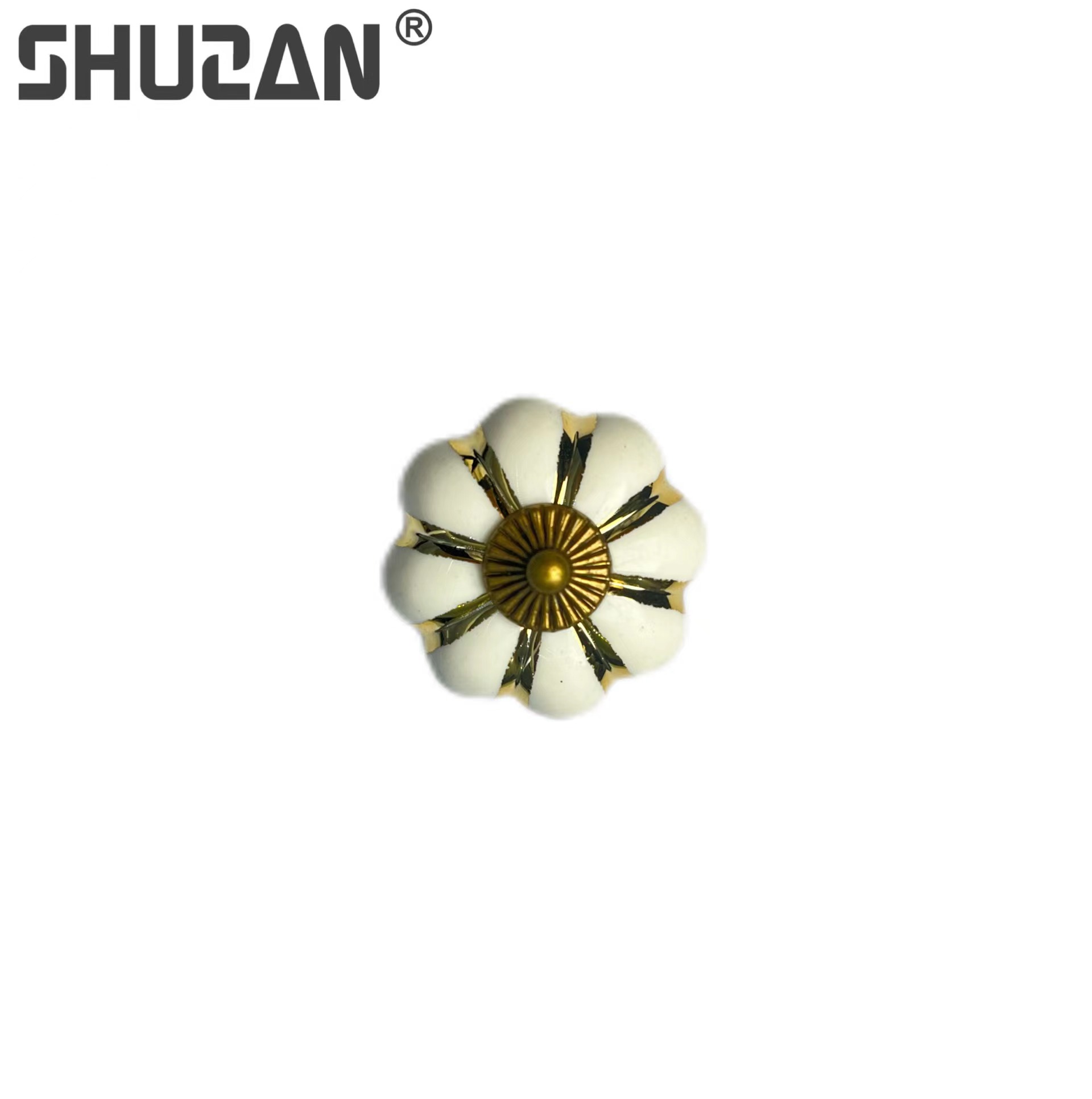 Shuzan, a well-known brand, offers European and American style ceramic retro pumpkin handles for wardrobes, cabinets, shoe cabinets, cabinet door handles, high-quality plastic handles for foreign trade, classic style C003, and other hardware tools with single-lock handles details Picture