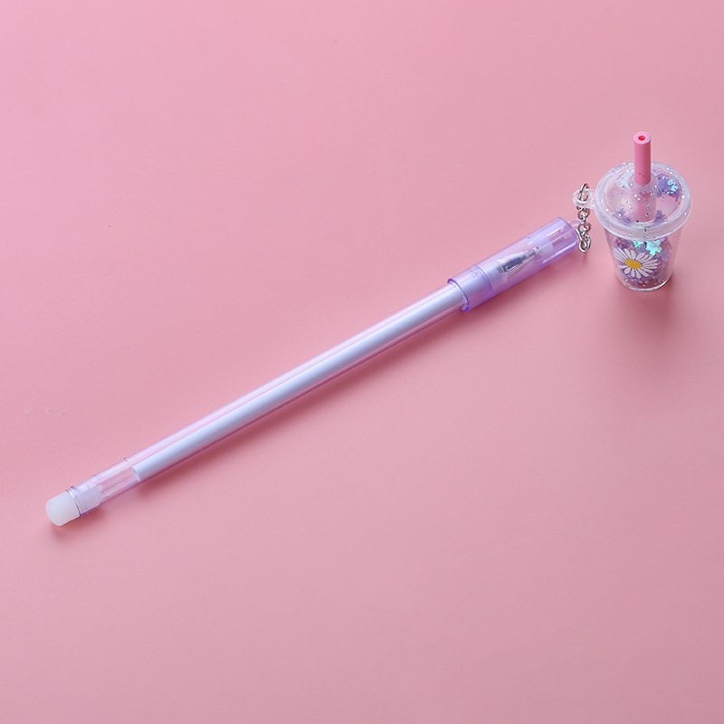韩国创意ins少女心奶茶杯吊坠中性笔可爱亮片挂件签字笔学生水笔详情图3