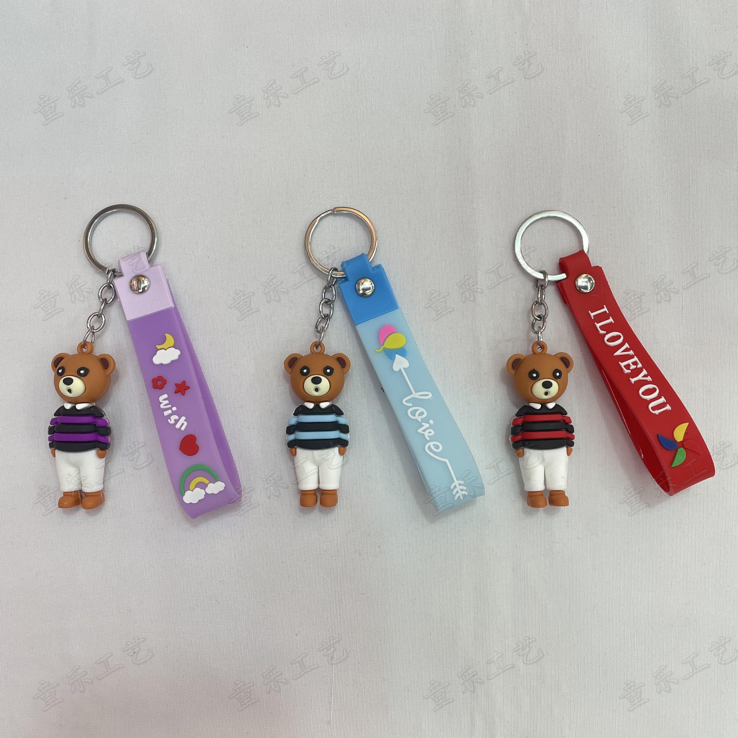 Creative striped bear soft rubber keychain cartoon bear 3D figurine pendant Item Picture