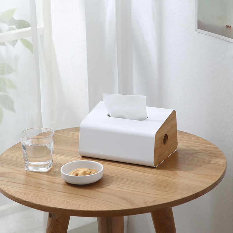 Caja de pañuelo multiuso con cubierta de madera para comercio exterior