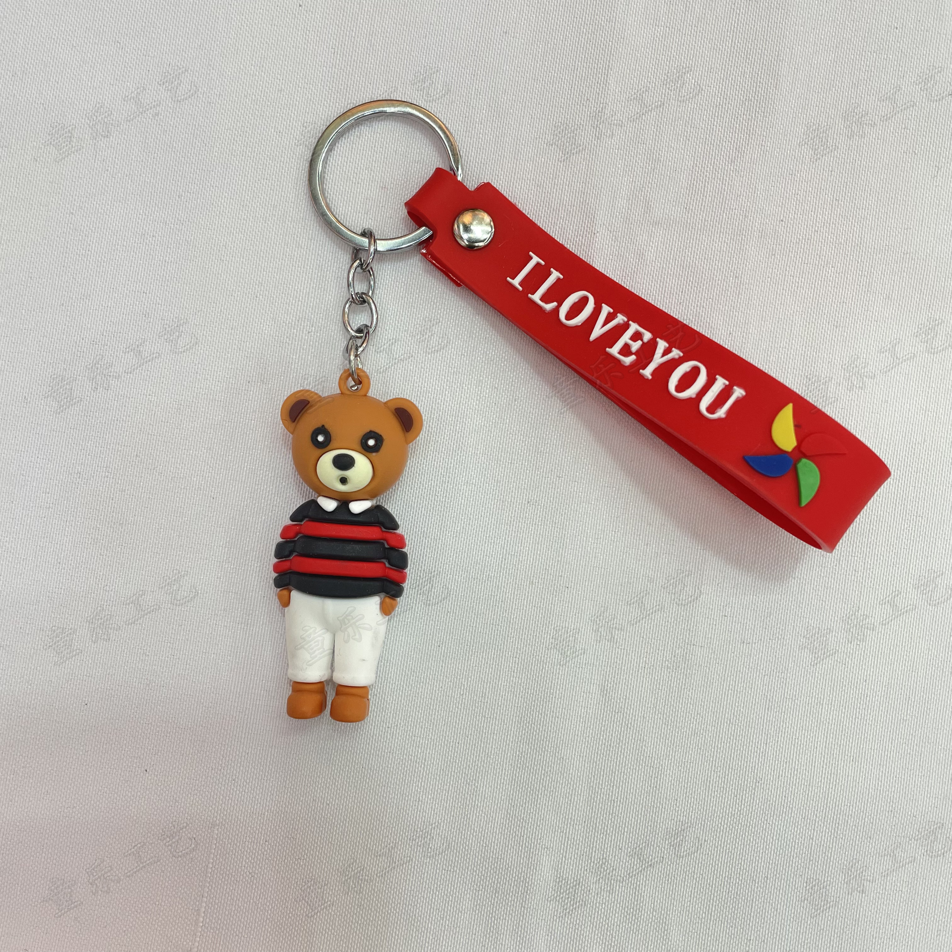 Creative striped bear soft rubber keychain cartoon bear 3D figurine pendant Application Scenario