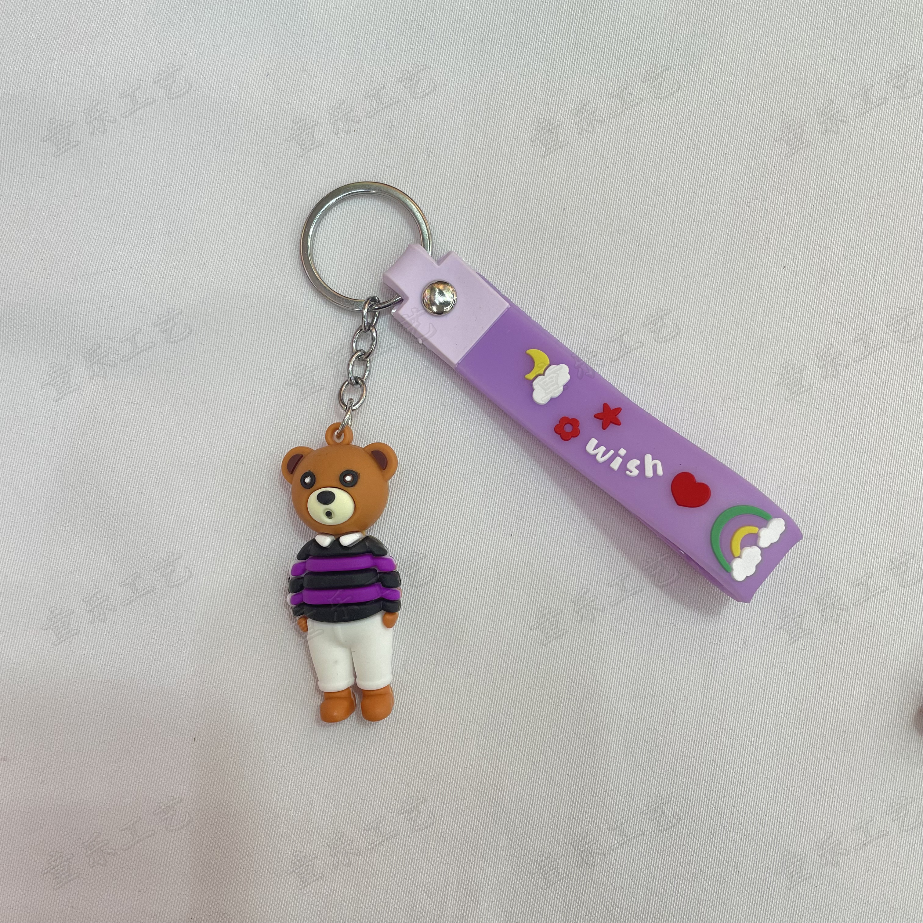 Creative striped bear soft rubber keychain cartoon bear 3D figurine pendant details Picture