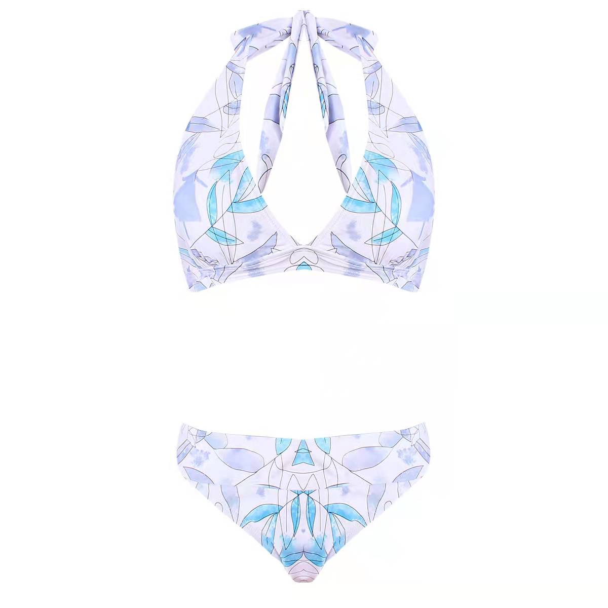 豹纹比基尼/欧美外单泳装/分体游泳衣女白底实物图