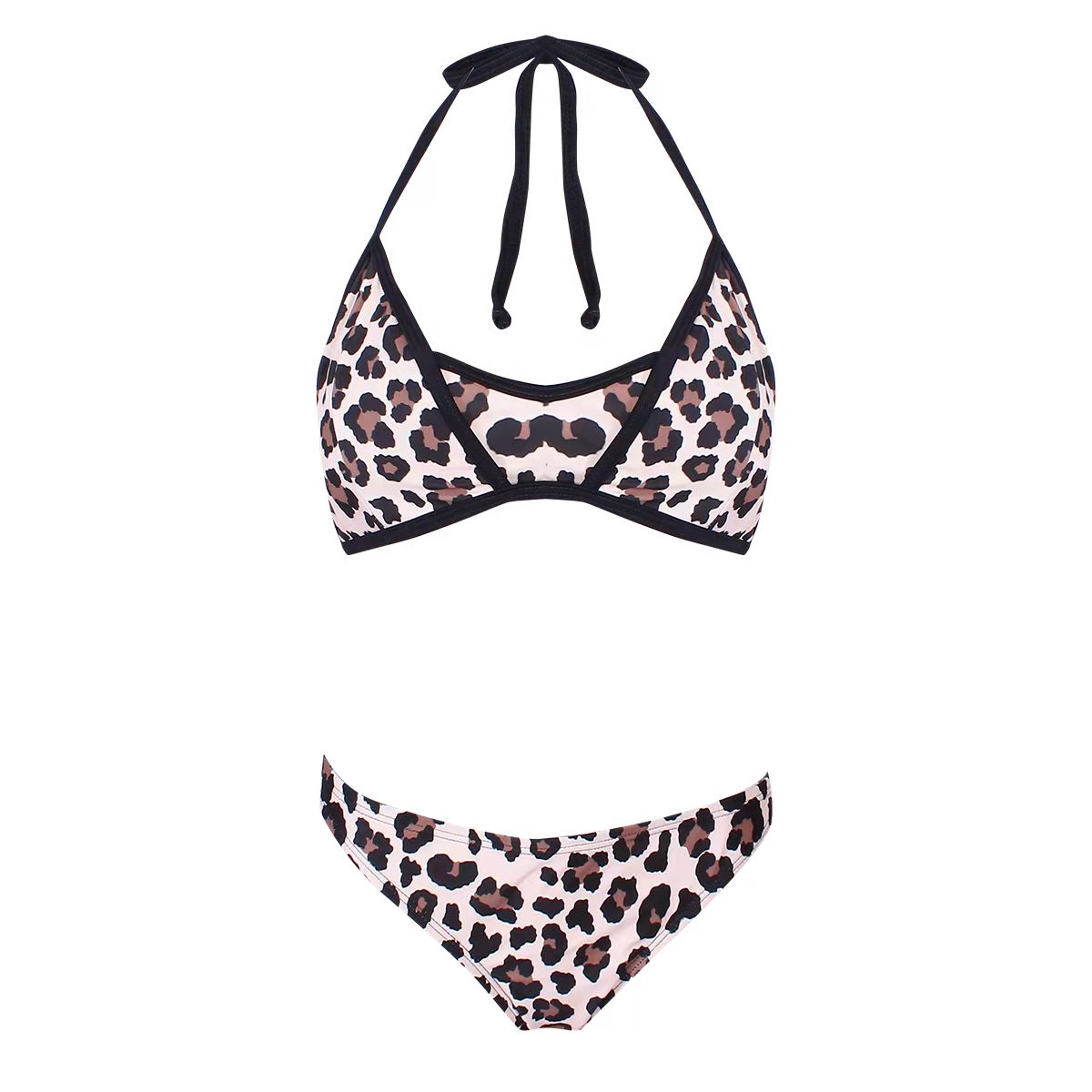 外贸泳衣豹纹/分体性感泳衣/欧美比基尼白底实物图