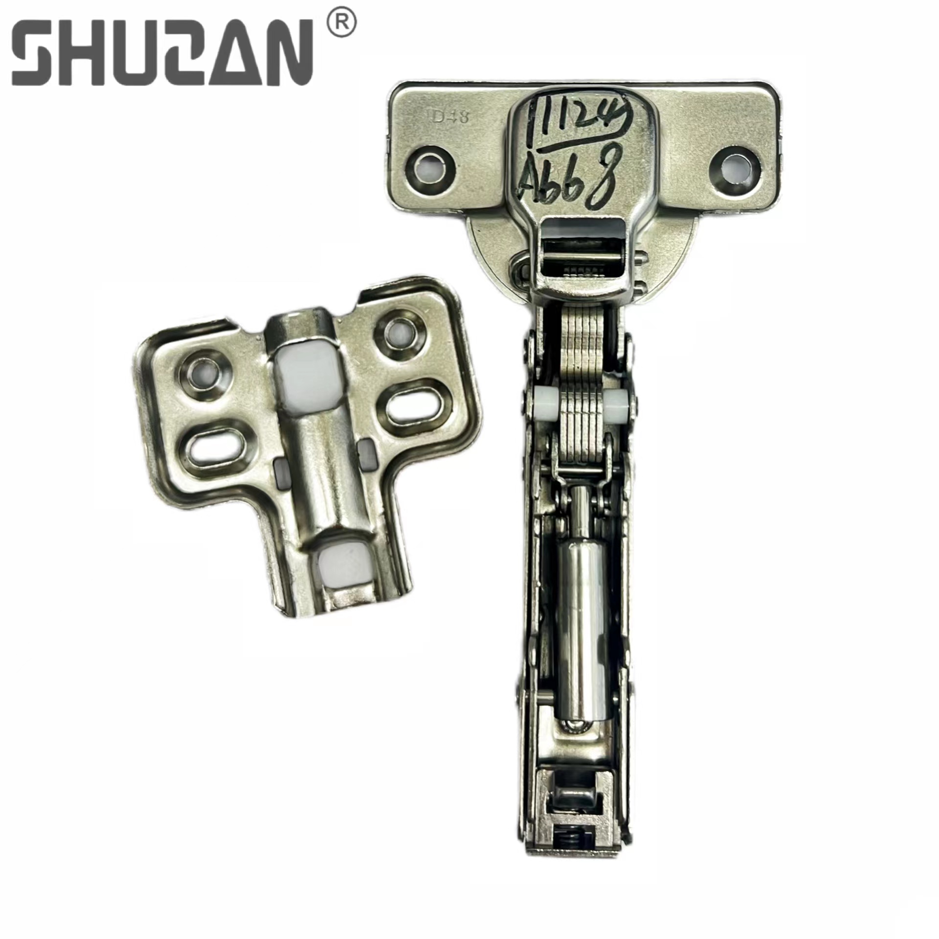 Shuzan hinge cabinet door damping hydraulic buffer full cover spring release hinge stainless steel wardrobe hinge Item Picture