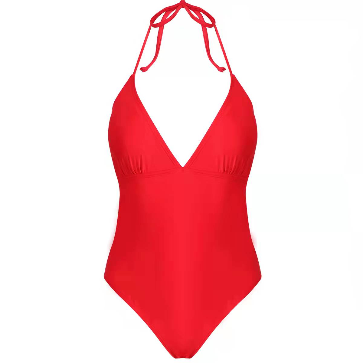 欧美连体泳衣/纯色比基尼/外单游泳衣白底实物图