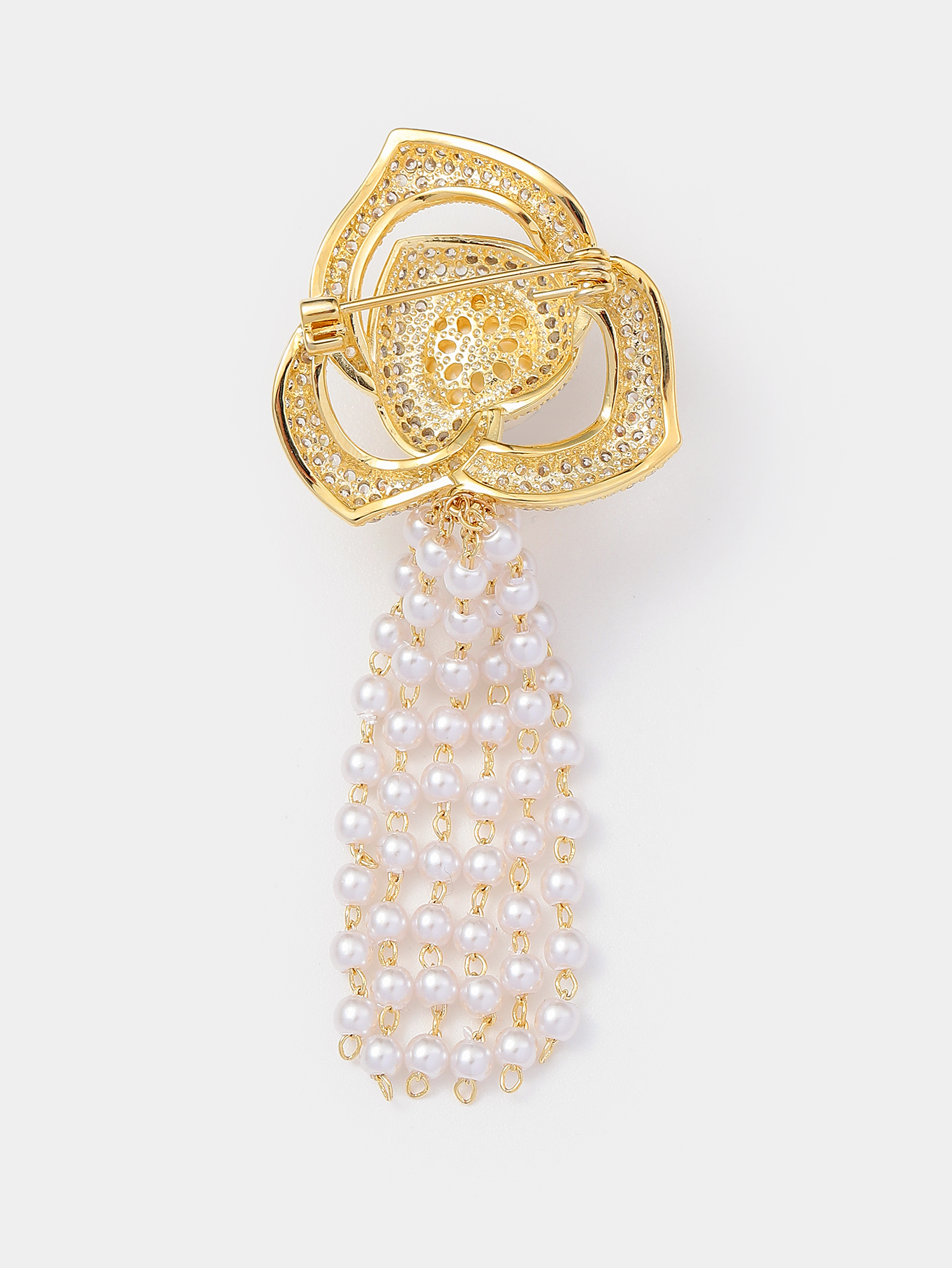 Xuhui brand premium copper plated with real gold and zircon inlaid luxury camellia, fashionable, classic and high-quality brooch Specification image