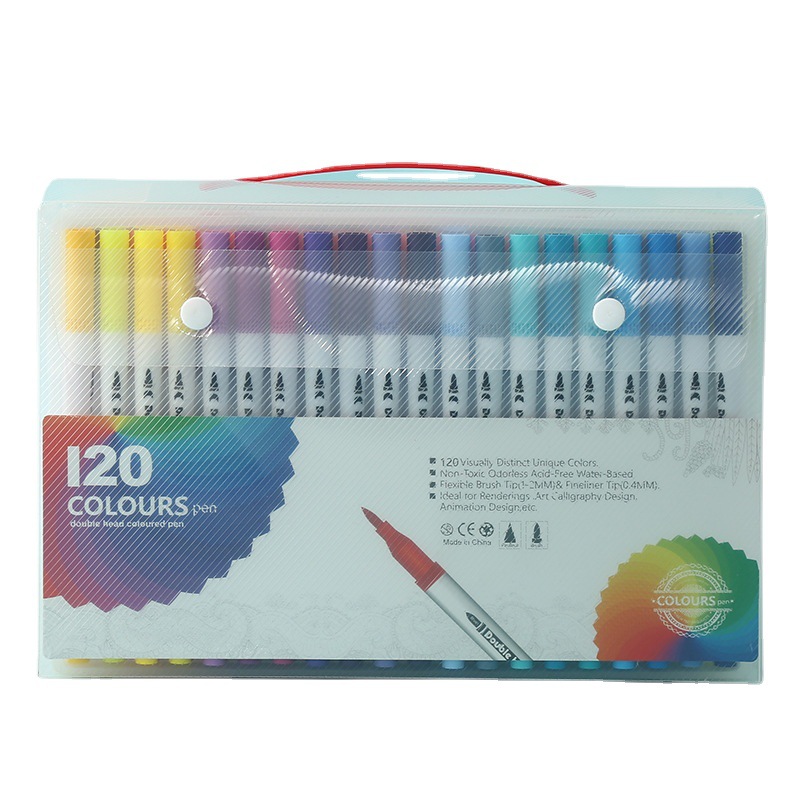 水彩笔12色24色36色水溶性软头笔儿童涂鸦绘画美术双头水彩笔套装详情图5