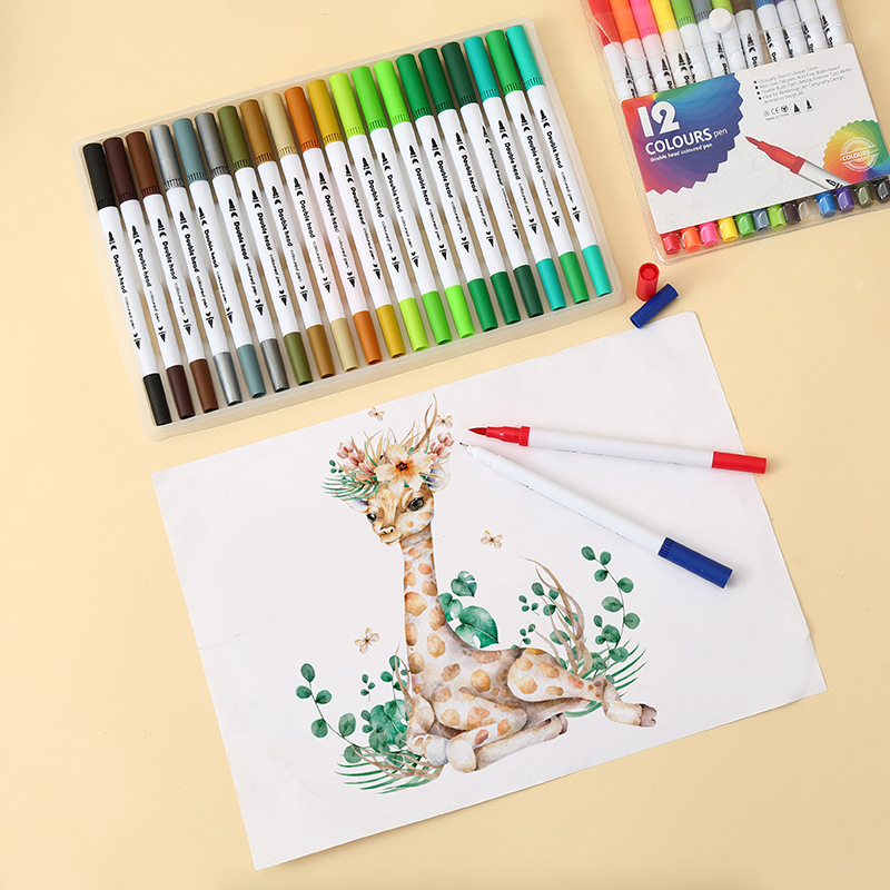 水彩笔12色24色36色水溶性软头笔儿童涂鸦绘画美术双头水彩笔套装详情图4