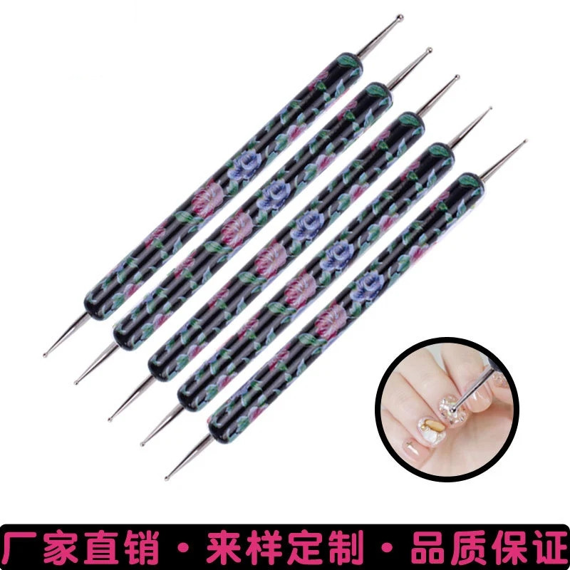 shanilak Cross-border best-selling brand nail art set: 5 pieces of black/white flower wooden pole double-headed point drill pens, indentation point drill needles, cat's eye magnets, nail water drill tools details Picture