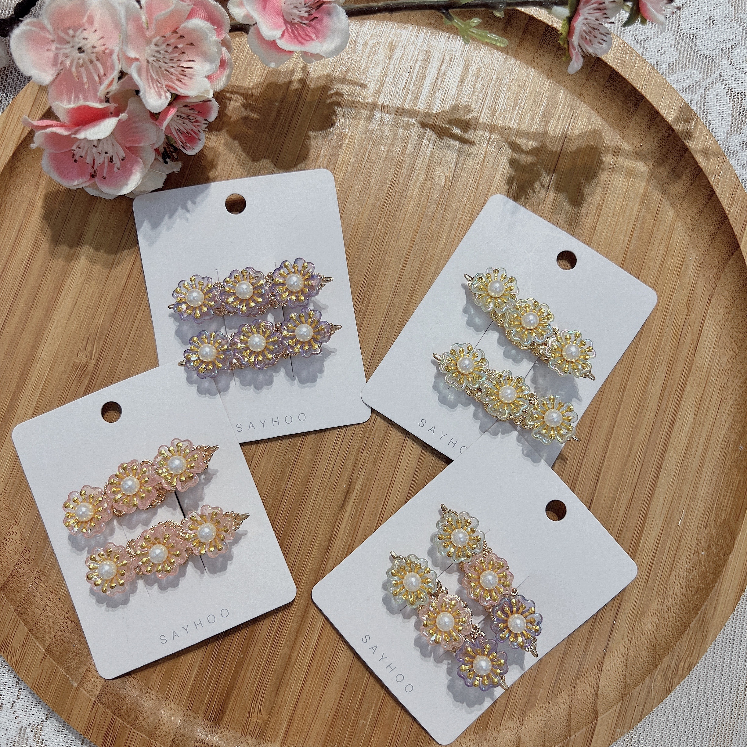 Hairless Hanfu Clip - A dazzling three-flower pair clip Specification image