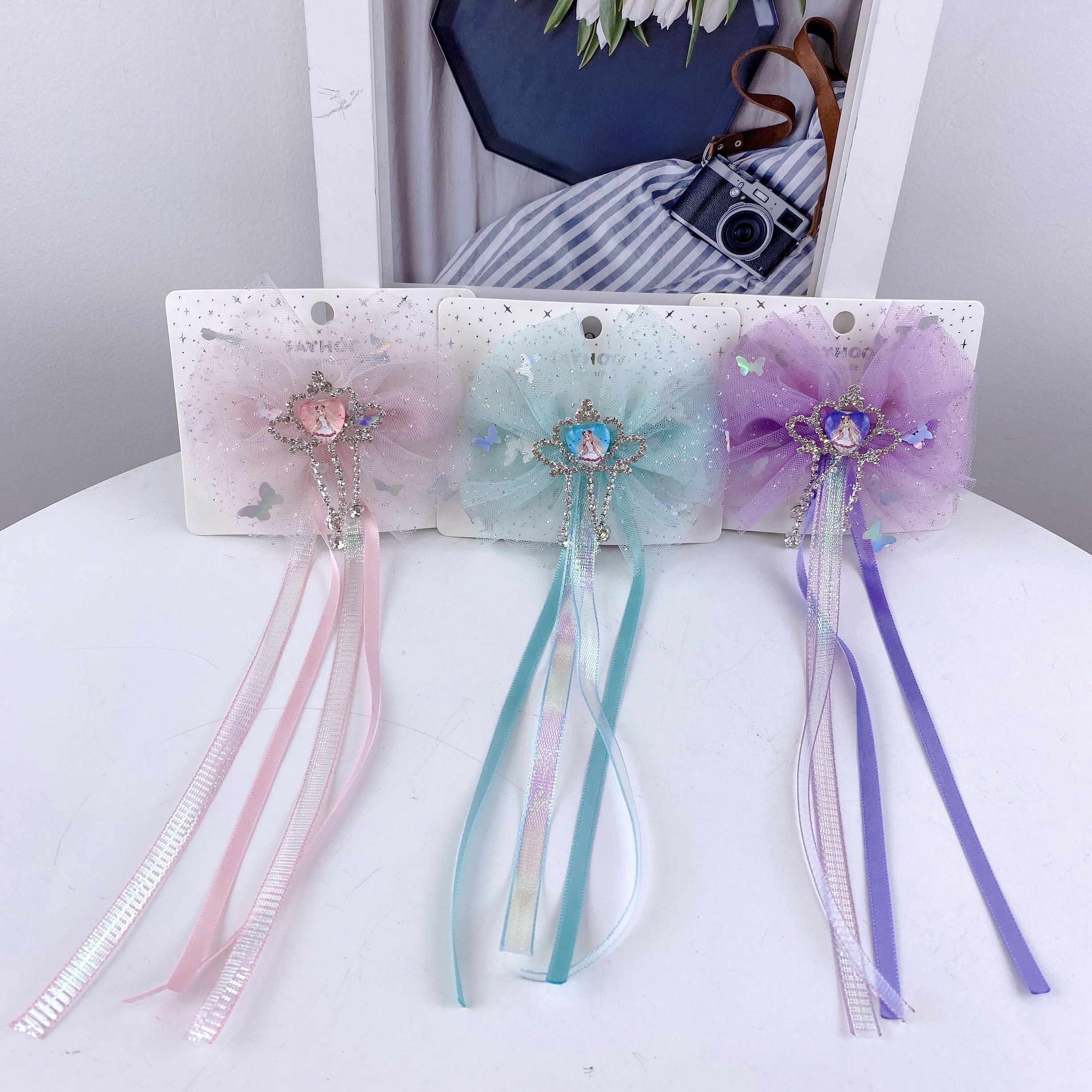 Flower Fairy - Small Hanging Diamond Crown Ribbon Clip Item Picture