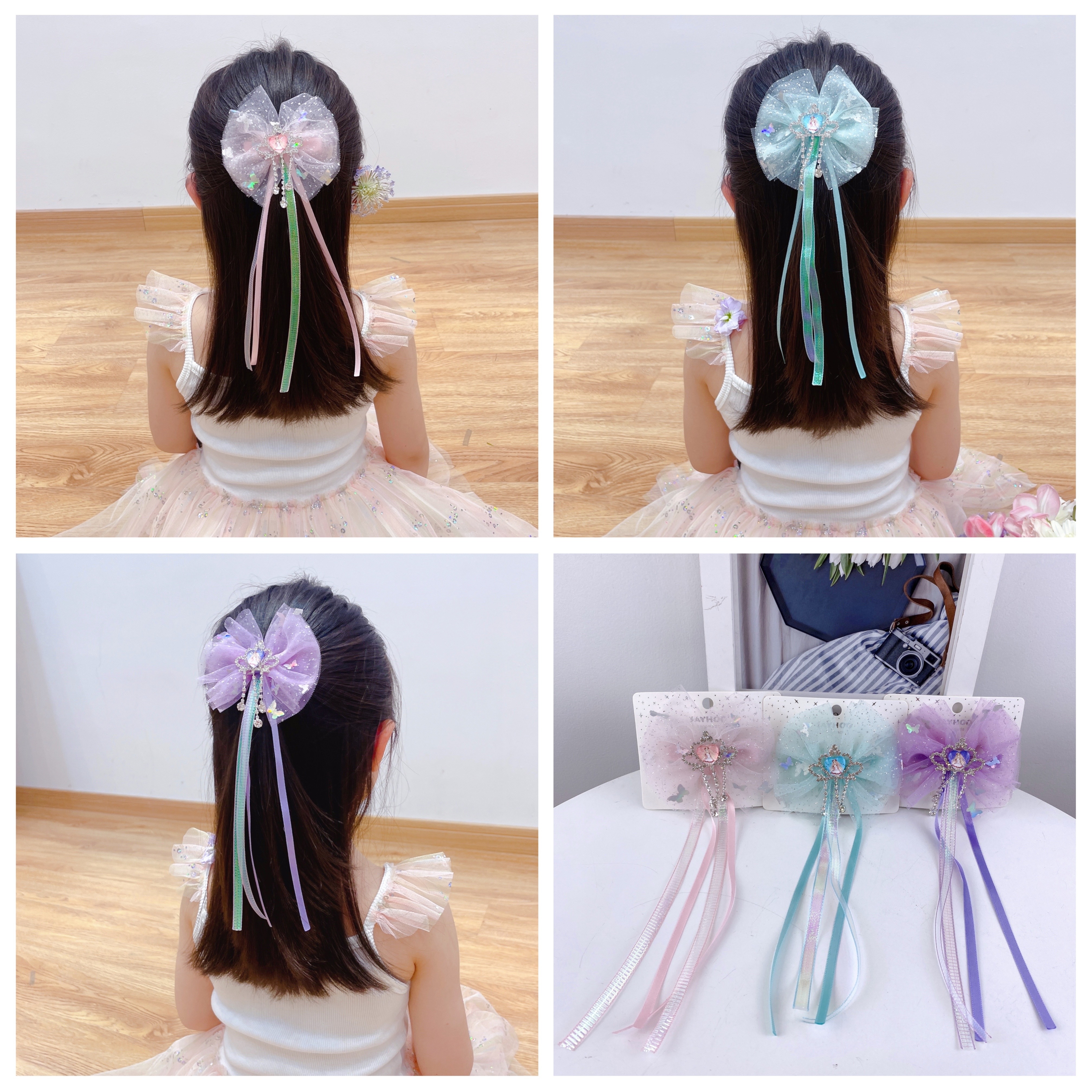 Flower Fairy - Small Hanging Diamond Crown Ribbon Clip