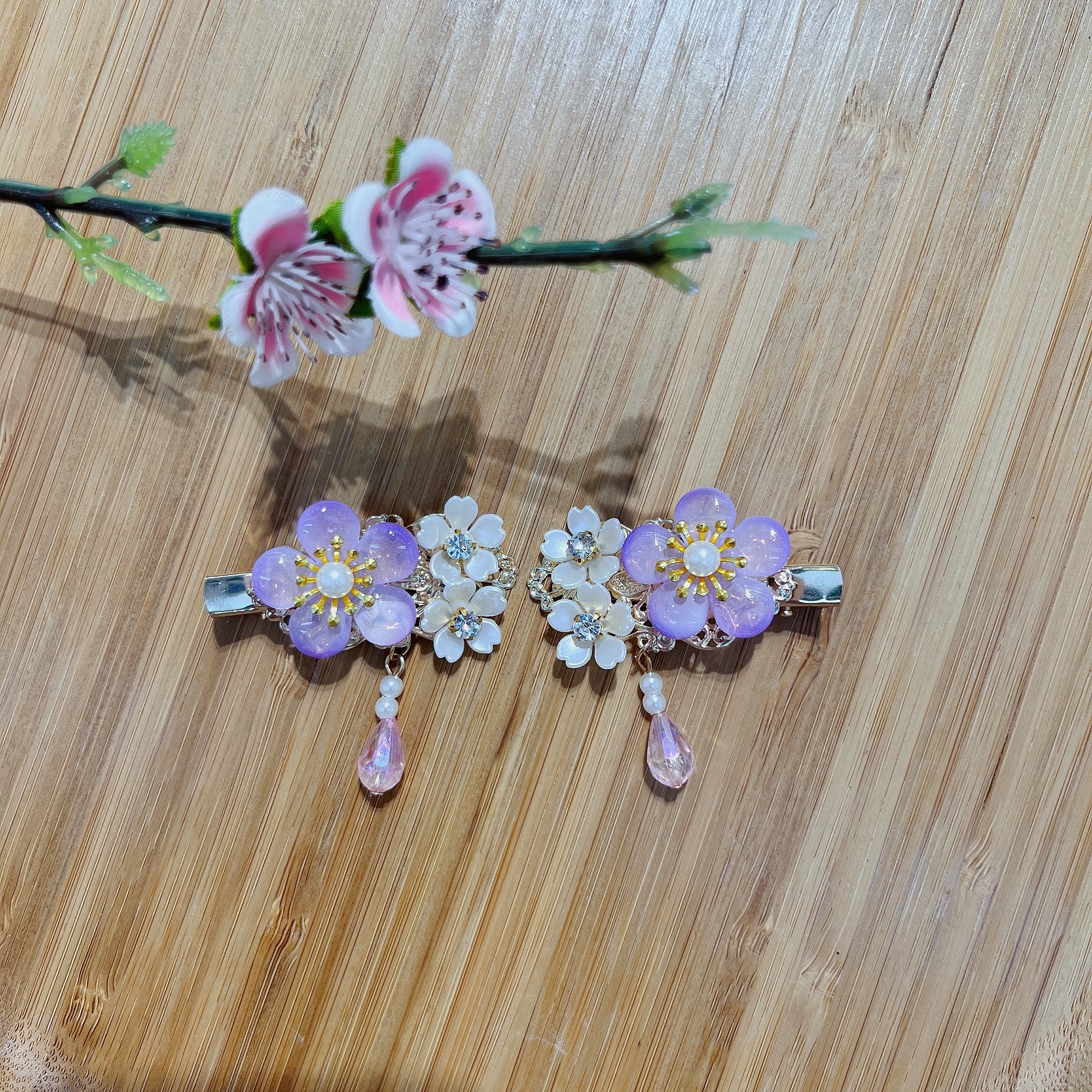 Hairless Hanfu Clip - Three small flower crystal clips details Picture