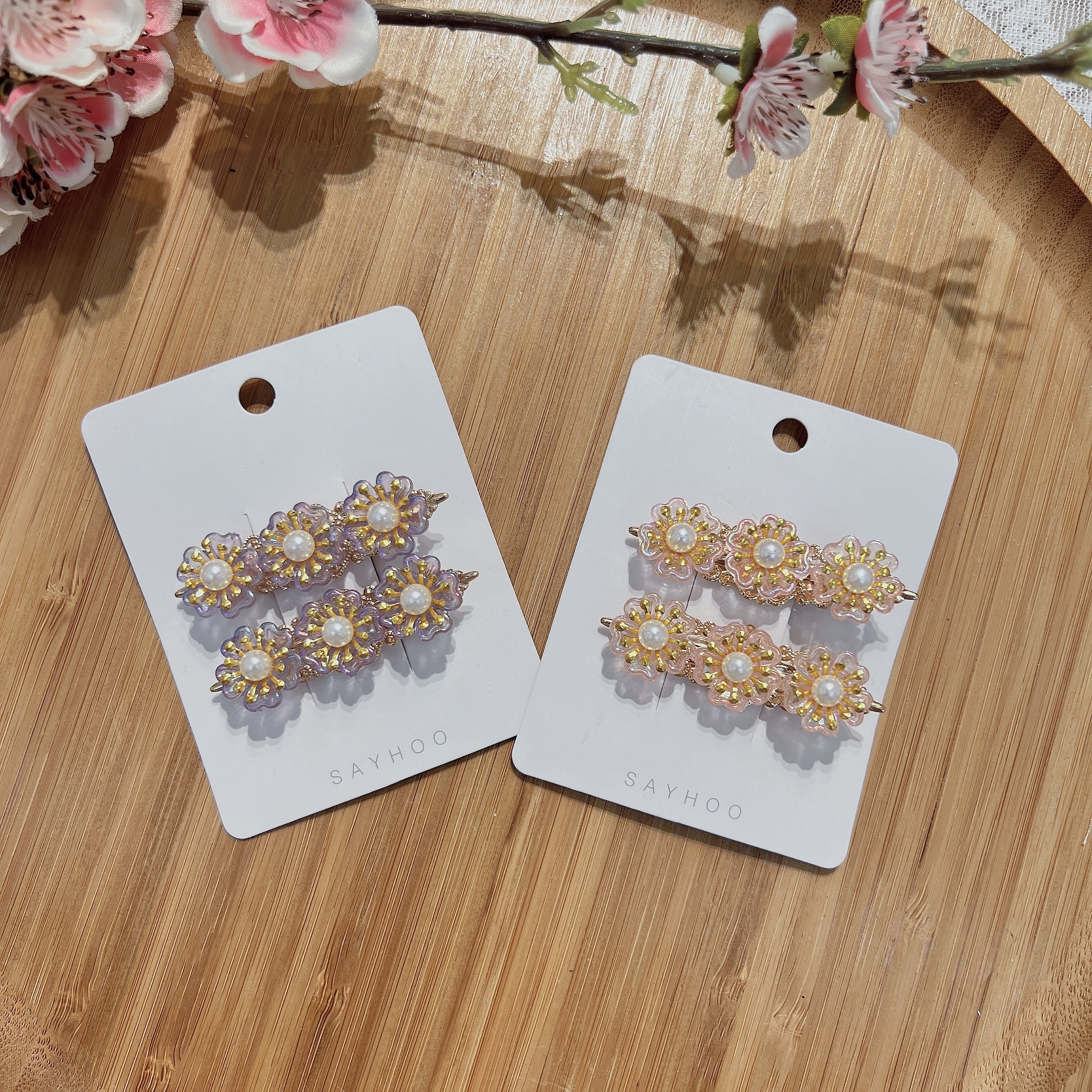 Hairless Hanfu Clip - A dazzling three-flower pair clip details Picture