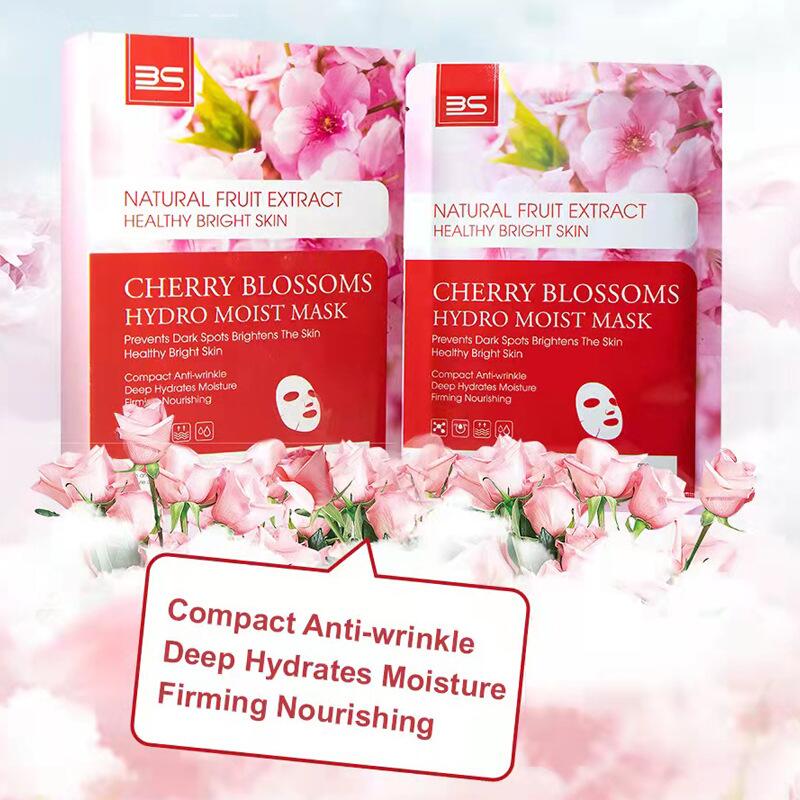 外贸跨境亚马逊速卖通全英文面膜批发樱花粉润亮颜补水面膜贴10片