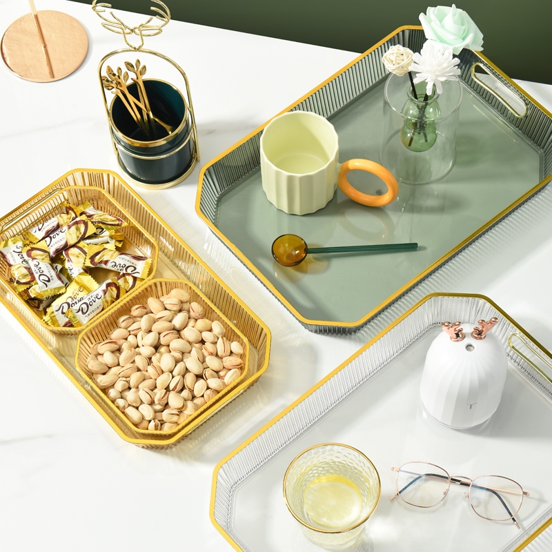 中号PET盘 32*19*4 轻奢托盘ins风家用餐盘透明放茶杯水杯茶盘塑料杯盘现代商用餐盘