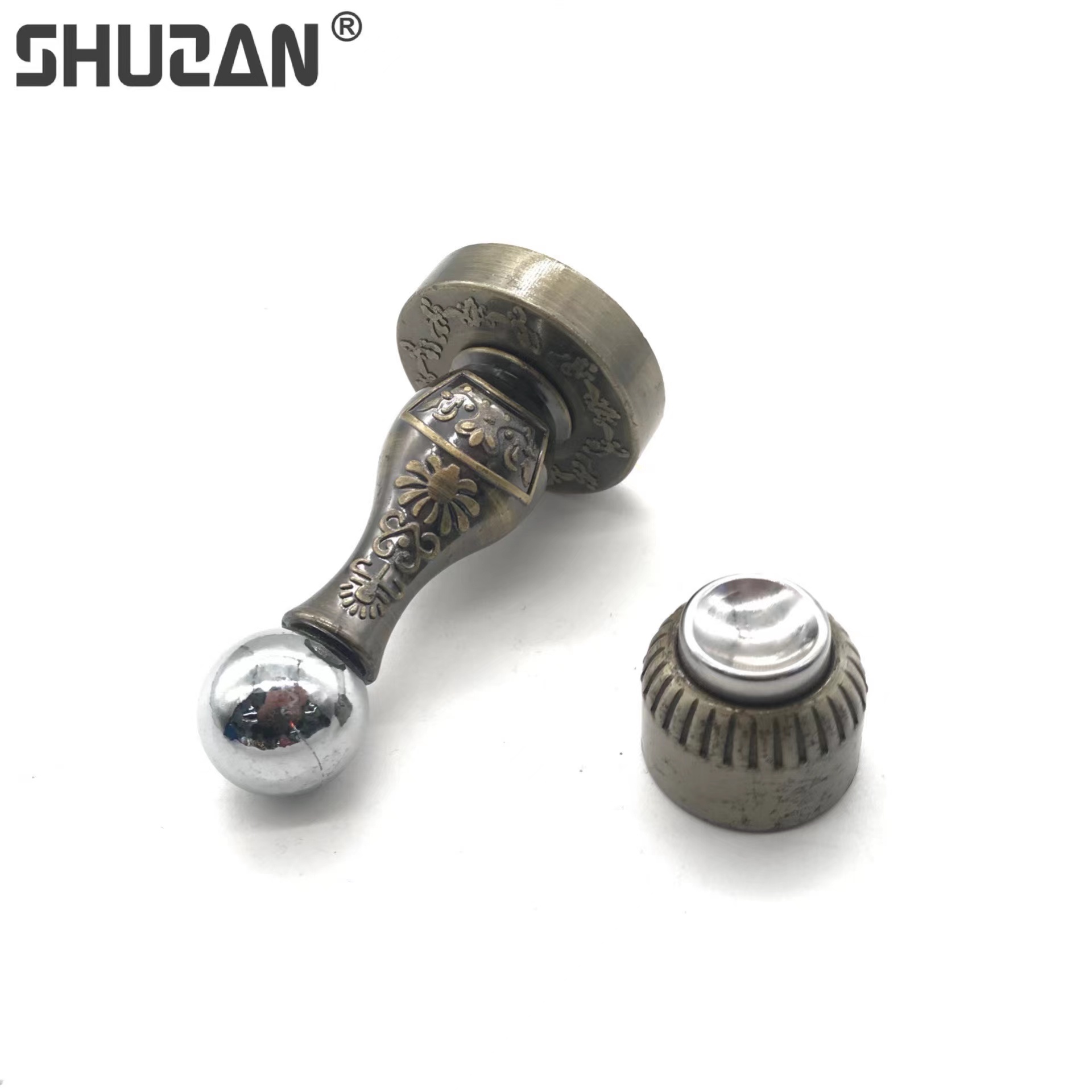 Shuzan high-quality brand iron alloy thickened, Chinese carved, retro anti-collision, cushioning, silent, magnetic door stop, hardware tools, and other hardware tools Specification image