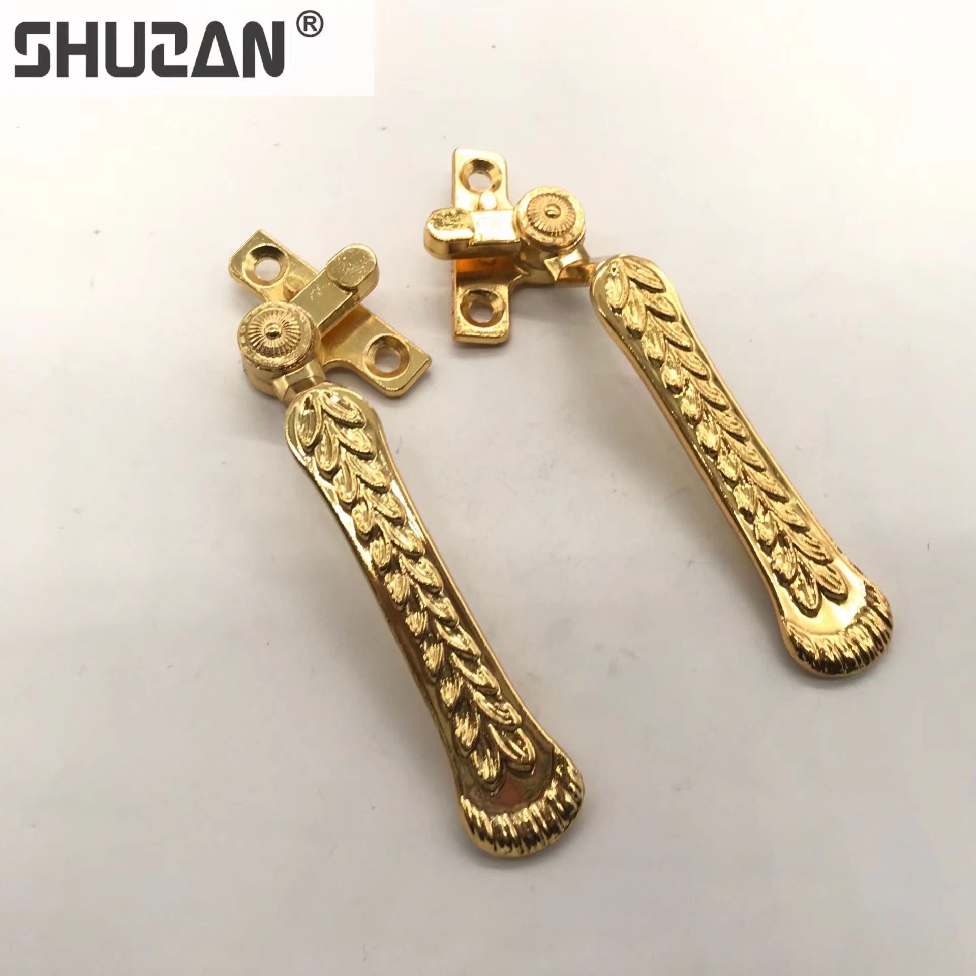 Shuzan European-style door and window handles, zinc alloy window handles factory direct sales, golden wheat ear engraved window handles