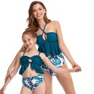欧美时尚新款女士儿童分体泳衣比基尼亲子泳衣儿童泳衣厂家直销沙滩衣绿色蝴蝶同系列