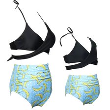 欧美时尚新款香蕉印花女士分体泳衣比基尼泳衣泳衣厂家直销沙滩泳衣黑色裹胸