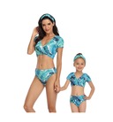欧美时尚新款女士儿童分体泳衣比基尼亲子泳衣儿童泳衣厂家直销沙滩衣绿色同系列