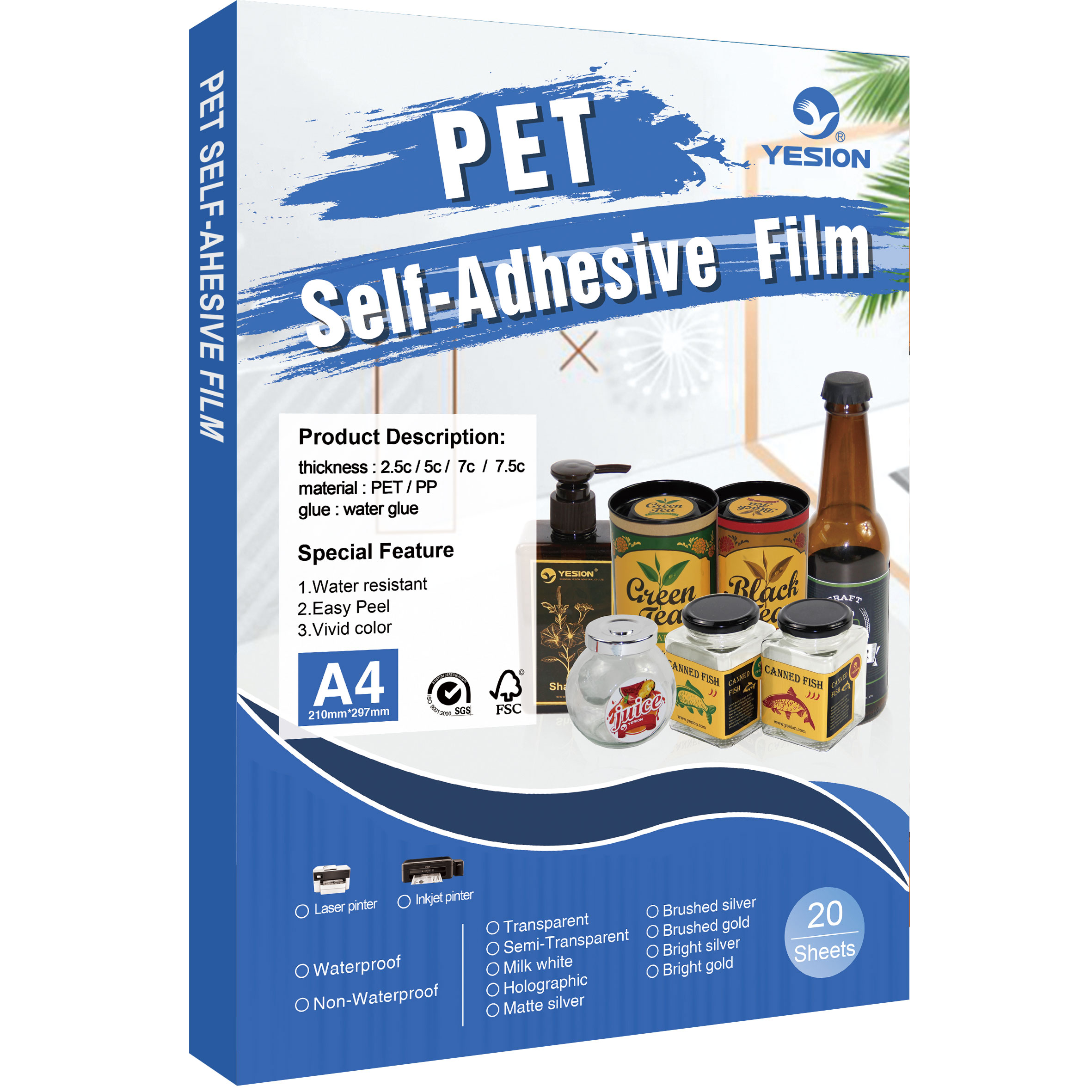 YESION inkjet transparent PET printing film is tear-resistant, waterproof and oil-proof. 20 A4 transparent stickers and self-adhesive label transparent printing paper