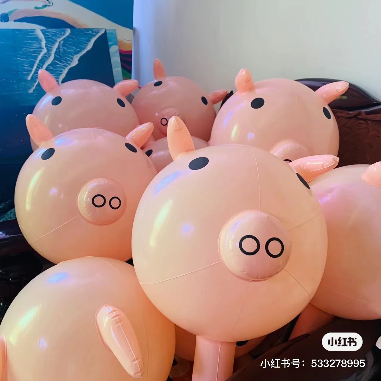 厂家批发 PVC纯色充气猪头棒儿童充气玩具 充气玩具 地摊卡通玩具 猪猪气球详情图2