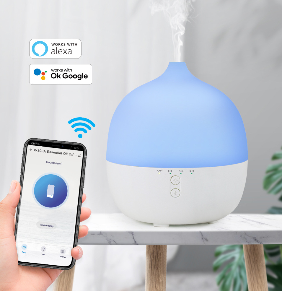 The new smart aroma diffuser features an intelligent doodle APP, an aroma diffuser, a night light, a humidifier, an air purifier and an aroma diffuser