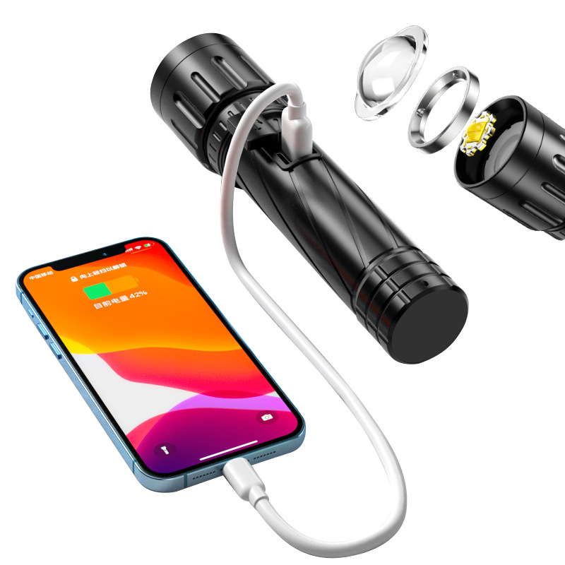 Wholesale of new LED high-intensity flashlight Type-c charging P70 zoom emergency multi-functional outdoor flashlight details Picture