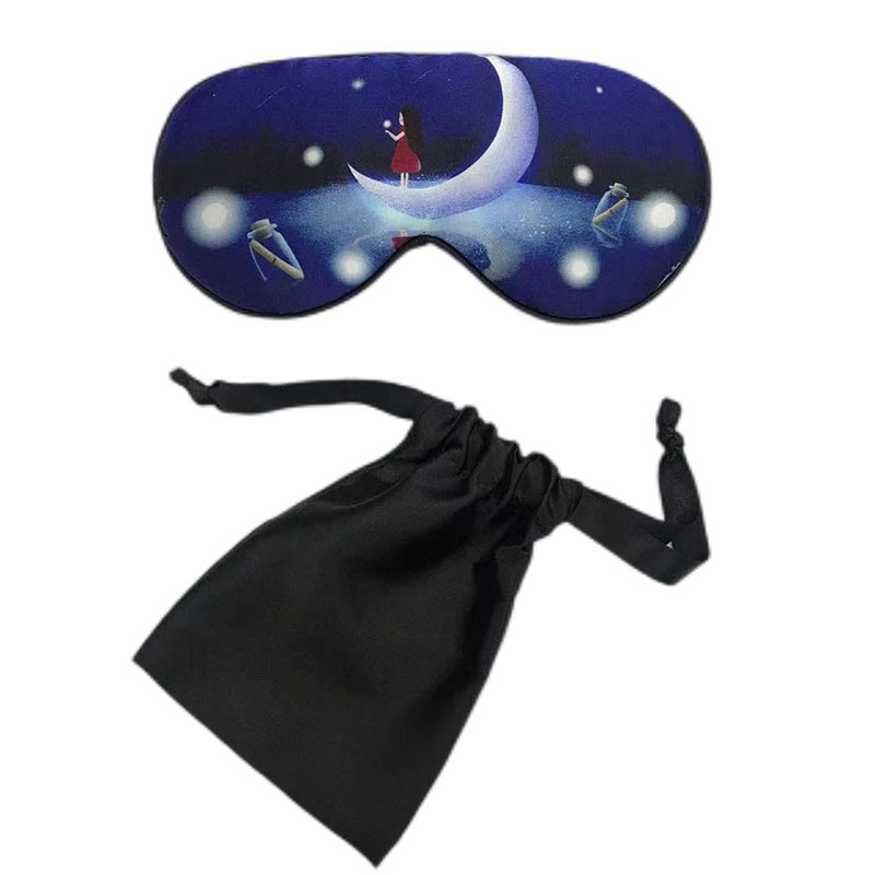 High-end printed faux silk eye mask 2-piece set, soft and smooth light-blocking eye mask storage bag, travel set Specification image
