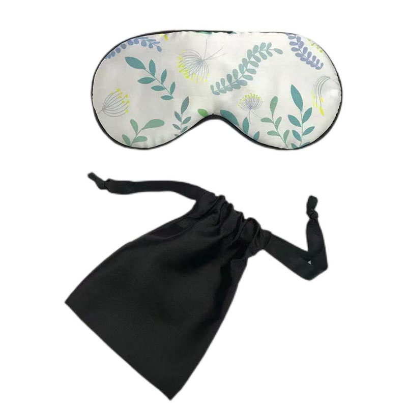 印花仿真丝眼罩2件套装柔软丝滑遮光睡眠眼罩收纳袋旅行套装