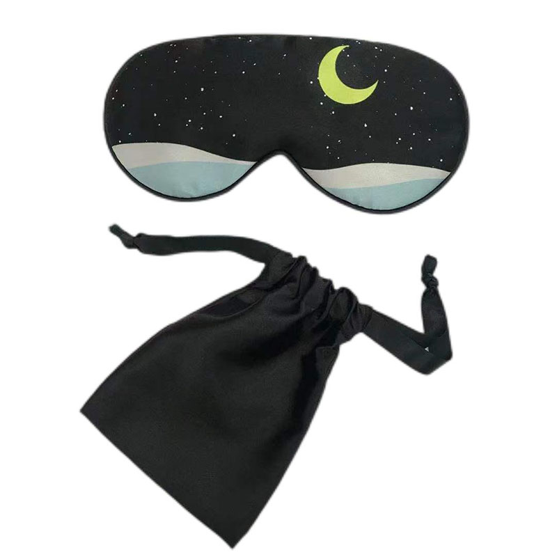 高档仿真丝眼罩2件套装柔软丝滑印花遮光眼罩收纳袋套装图