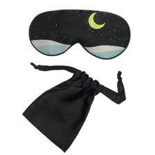高档仿真丝眼罩2件套装柔软丝滑印花遮光眼罩收纳袋套装