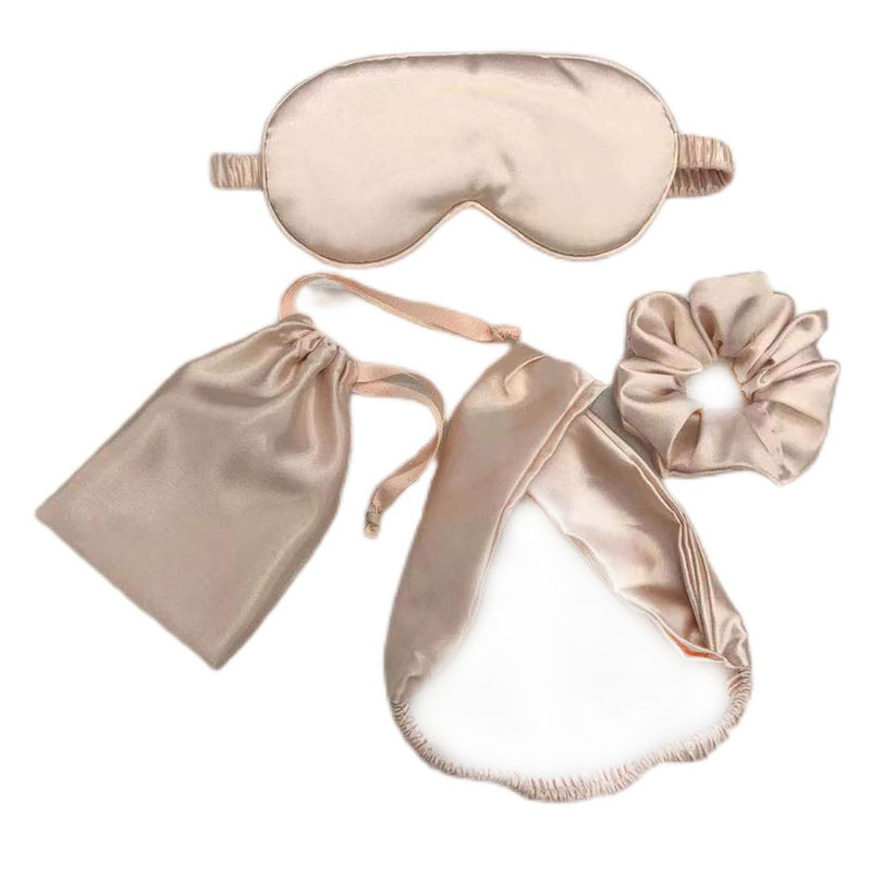 高档仿真丝眼罩3件套装柔软丝滑遮光眼罩收纳袋发圈发带装饰套装