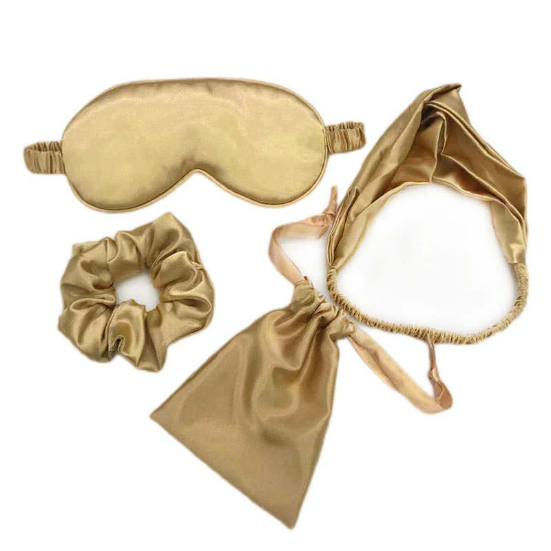 仿真丝眼罩4件套装柔软丝滑眼罩收纳袋发圈发呆遮光装饰套装