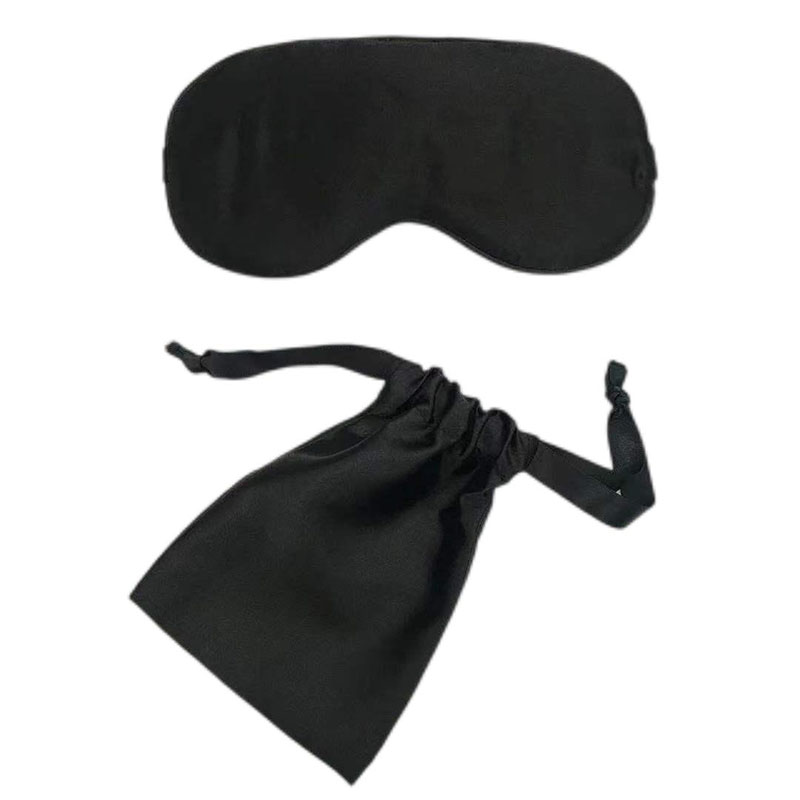 黑色100%桑蚕丝眼罩2件套装柔软丝滑遮光睡眠眼罩收纳袋旅行套装详情图1