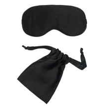 黑色100%桑蚕丝眼罩2件套装柔软丝滑遮光睡眠眼罩收纳袋旅行套装