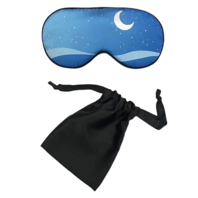 高档印花仿真丝眼罩2件套装柔软丝滑遮光眼罩收纳袋套装