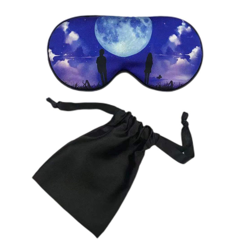 高档印花仿真丝眼罩2件套装柔软丝滑遮光睡眠眼罩收纳袋旅行套装