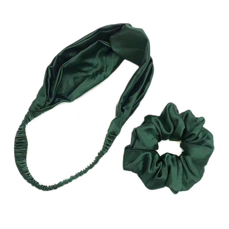绿色高档仿真丝眼罩4件套装柔软丝滑遮光眼罩收纳袋发圈蕾丝装饰套装详情图3