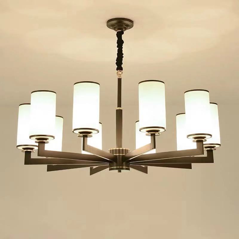 新中式全铜吊灯客厅灯封口灯罩卧室餐厅灯大气别墅大厅双层全铜灯